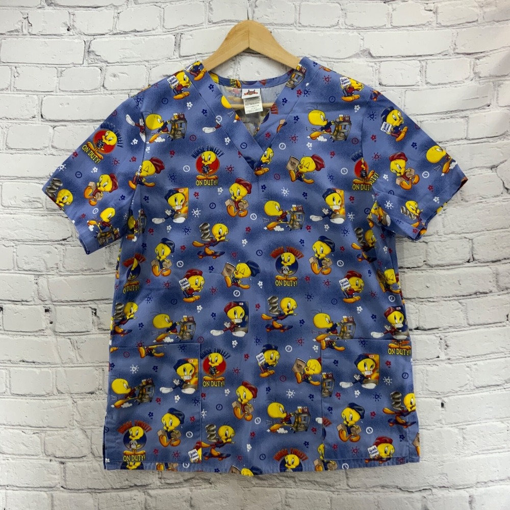 Looney Tunes Scrub Top Nurse Tweety Sz M Med Uniform Top